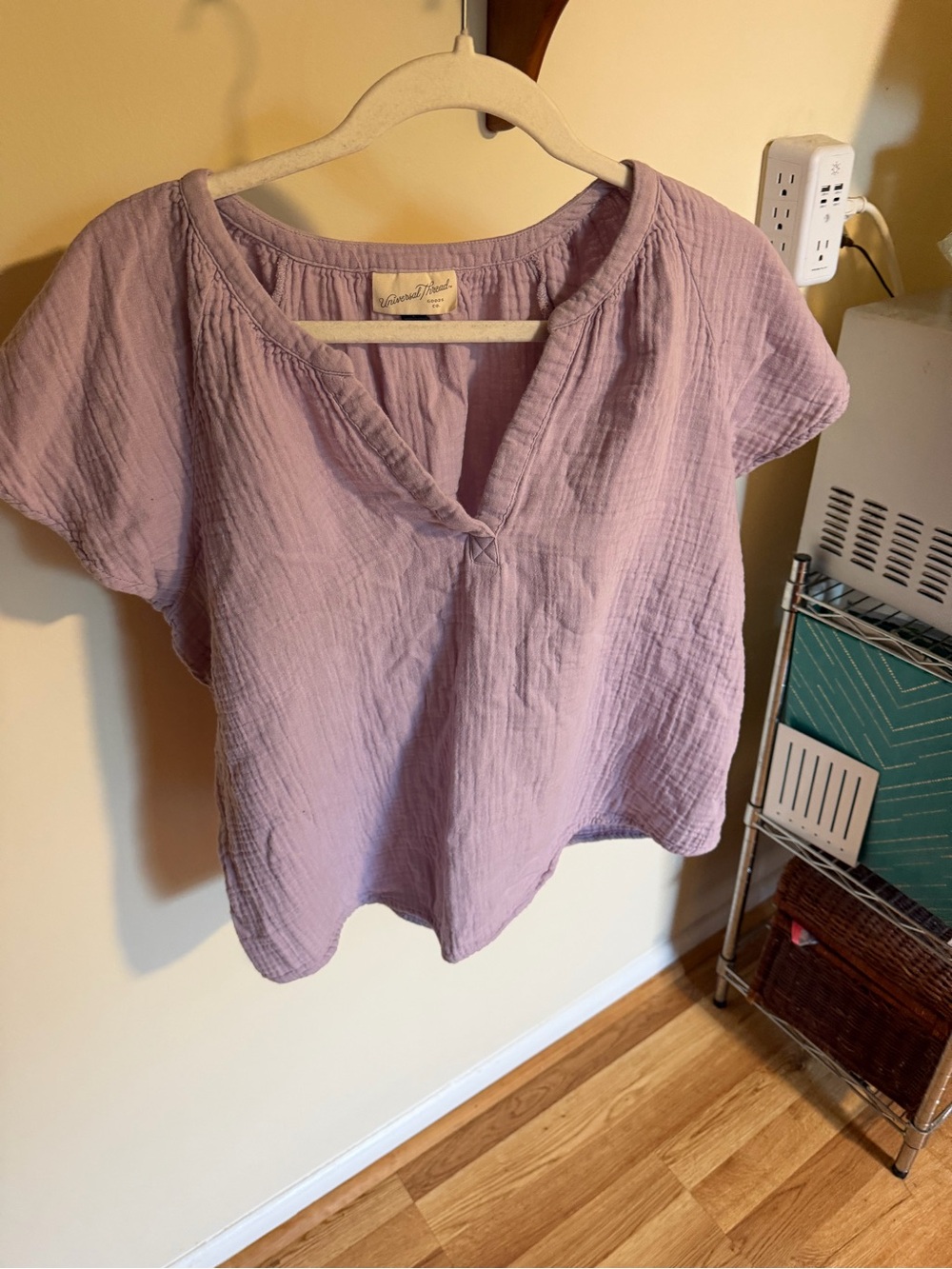 Lavender Crinkle V-Neck Blouse